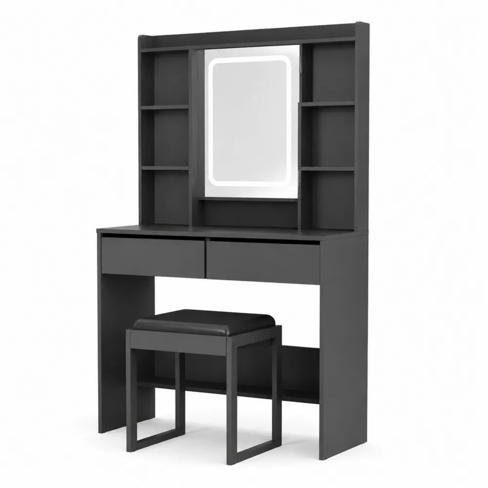 Coiffeuse en Bois avec Tabouret et Miroir LED