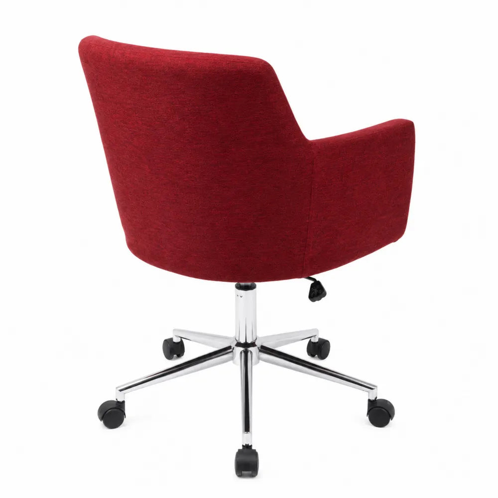 Chaise pivotante en tissu rouge avec base en métal chromé