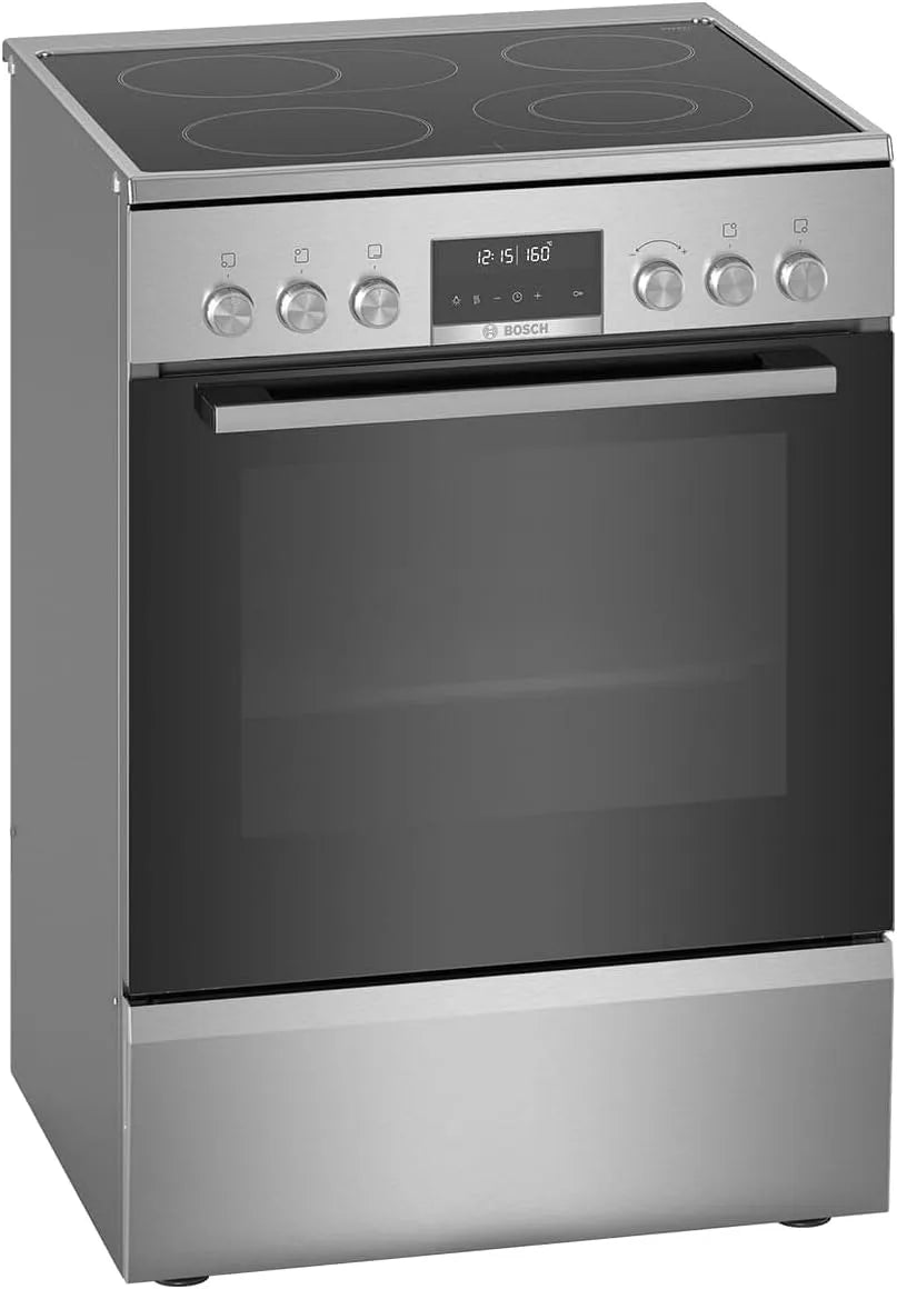 Bosch Serie 6 HKS79U250 Cuisinière avec four, acier inoxydable, noir, 2 m, Rotatif, Argent Plaque avec zone à induction A - Fours et cuisinières