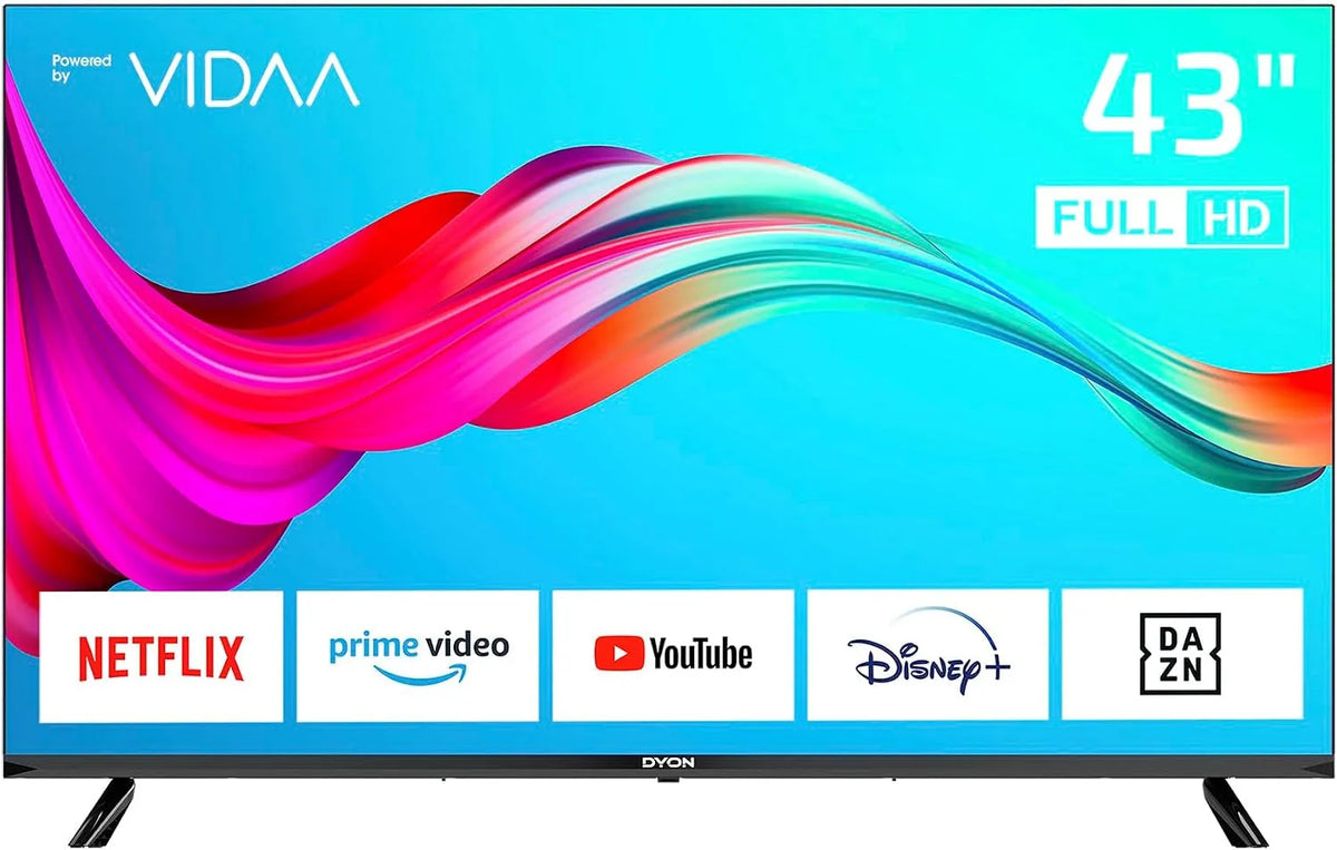 Smart TV, 43 pouces, téléviseur, triple tuner DVB-T2, S2, Full HD, noir, DYON Smart 43 Vx, App Store, 108 cm, modèle 2022, DAZN, Prime Video, Netflix