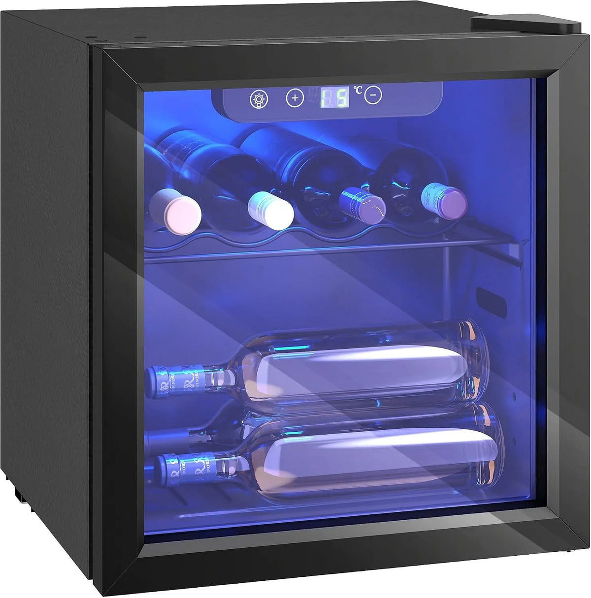 Cave à vin électrique, 36 L, 12 bouteilles, 4 à 16 °C, 2 zones de température, éclairage LED, amovible, noir, Réfrigérateur à Vin et Boissons