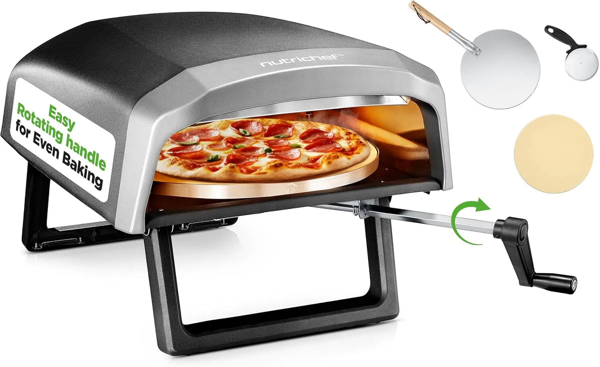 Four électrique à pizza, 30, 5 cm, portable, extérieur, gril, acier inoxydable, pierre à pizza rotative à 360°, machine à pizza à chauffage rapide