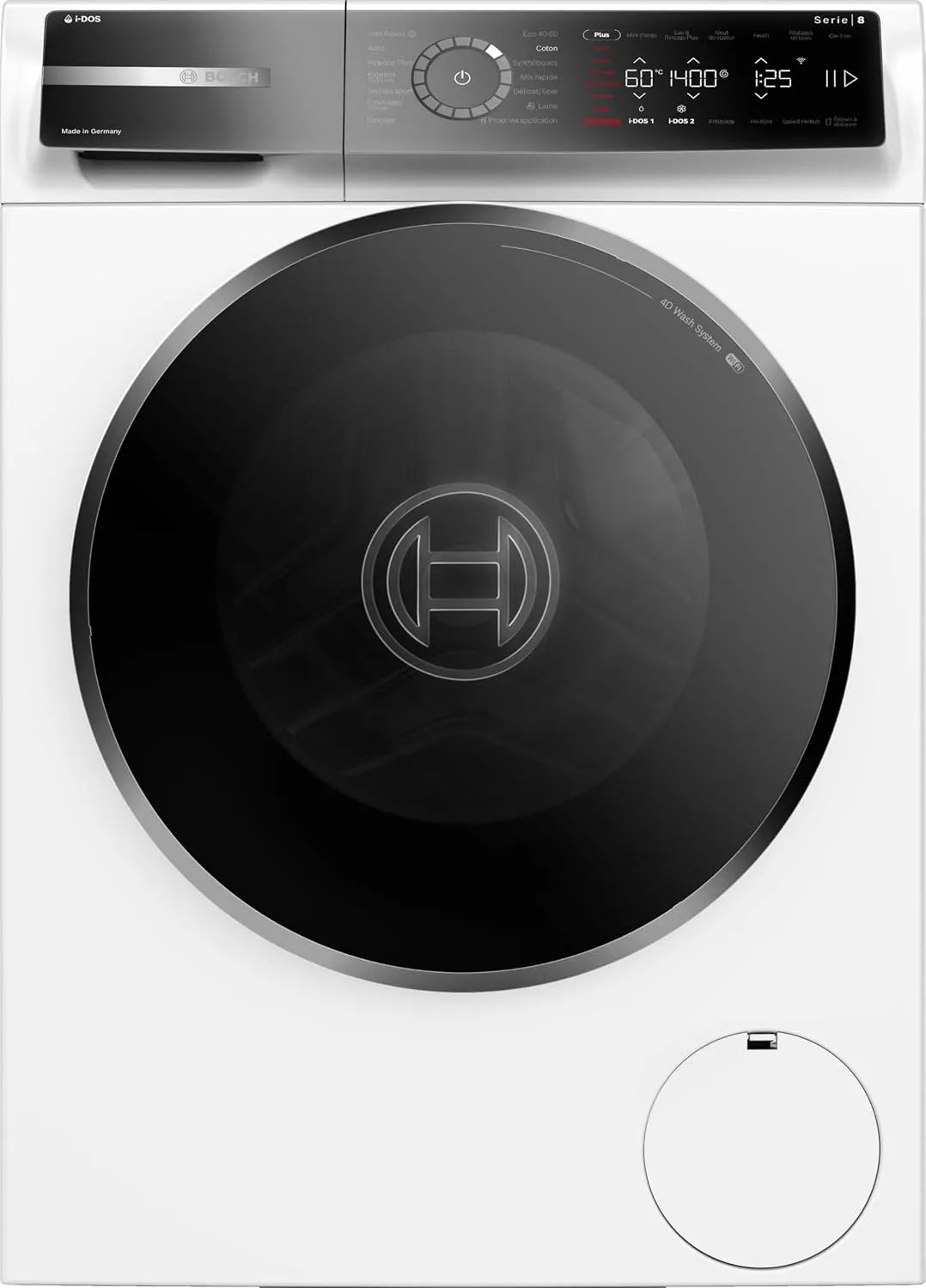 Bosch WGB244A2FR Lave-linge, 9 kg, classe énergétique E, vapeur, Home Connect, blanc, 1400 trs, min, A-50%, Série 8, pose-libre, Défroissage Iron