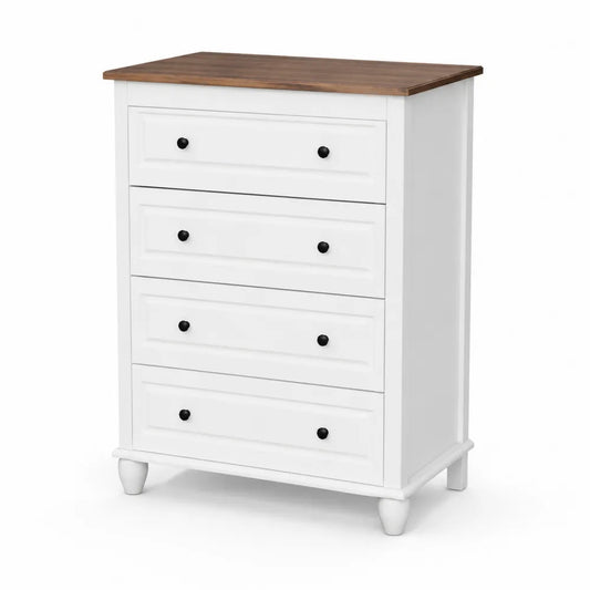 Commode en bois avec quatre tiroirs Blanc et Noyer