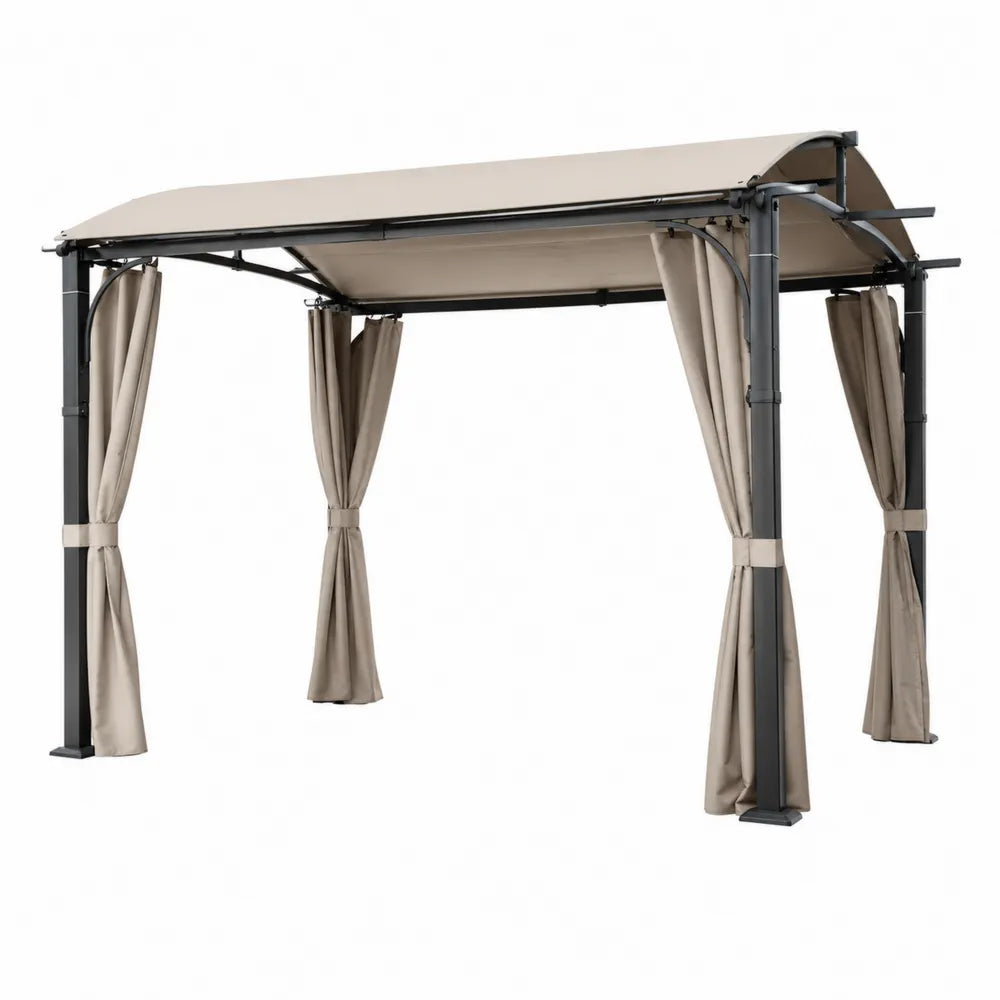 Pergola en acier avec rideaux en polyester beige 3x4 m