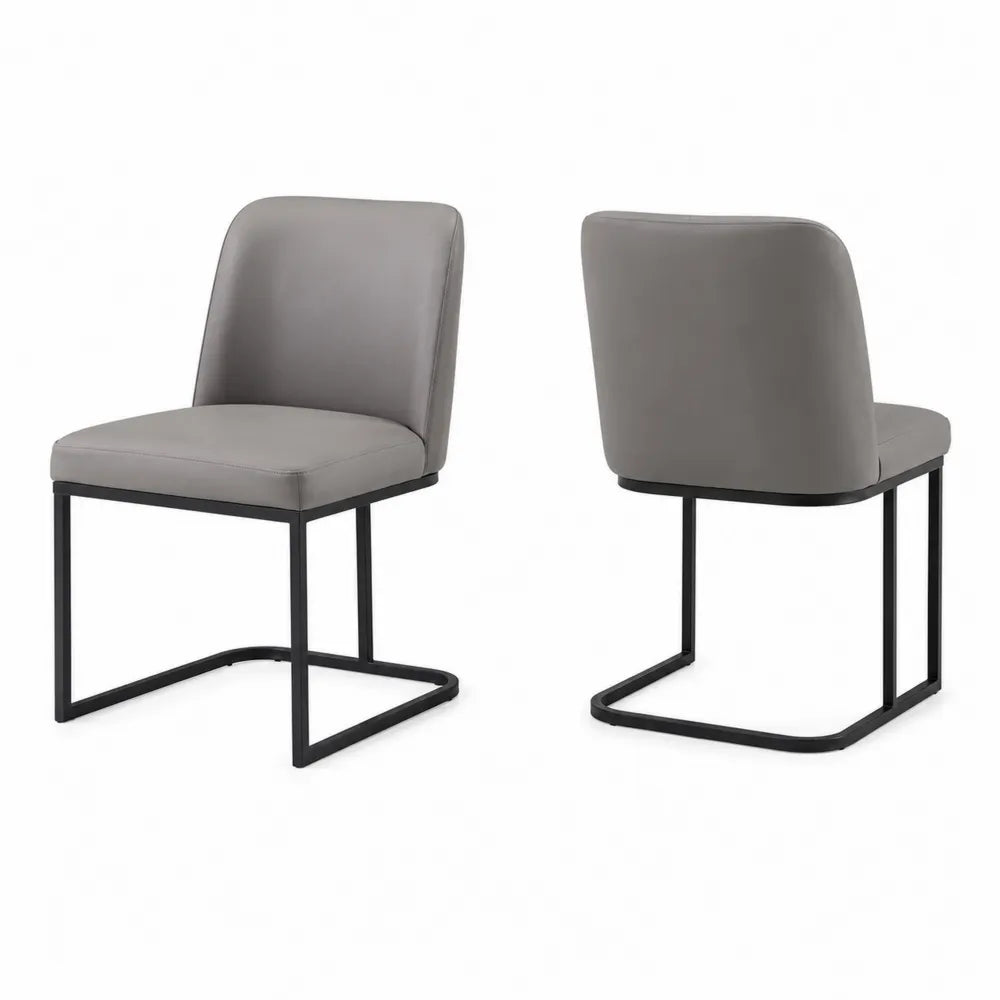 Chaises en PU Gris avec Cadre Métallique Noir, Lot de 2