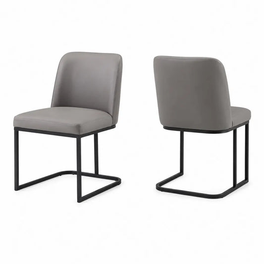 Chaises en PU Gris avec Cadre Métallique Noir, Lot de 2