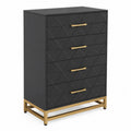 Commode en bois MDF noir et métal doré avec tiroirs