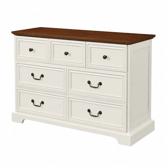 Commode en Bois Blanc et Marron avec 6 Tiroirs