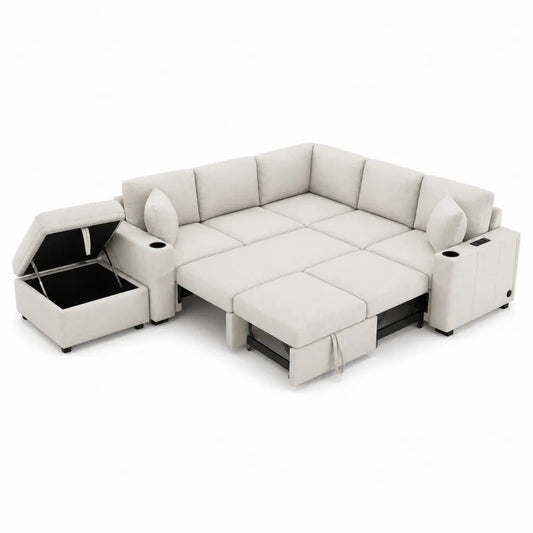 Canapé d'angle modulaire en tissu polyester Beige