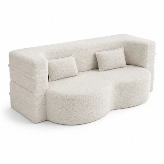 Canapé courbé en tissu bouclé Crème 205x105cm