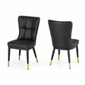 Chaises de salle à manger en cuir synthétique noir avec pieds en métal or