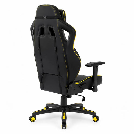 Chaise de bureau en similicuir noir et jaune avec accoudoirs réglables