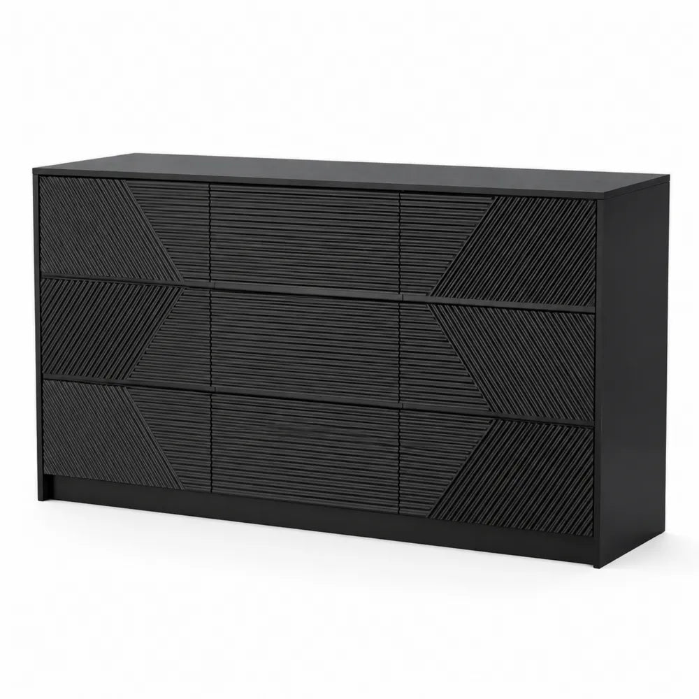 Commode en MDF Noir avec Six Tiroirs 85 cm