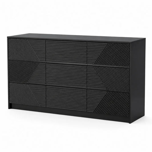 Commode en MDF Noir avec Six Tiroirs 85 cm
