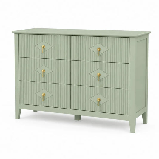 Commode en bois avec 3 tiroirs Vert amande et poignées dorées