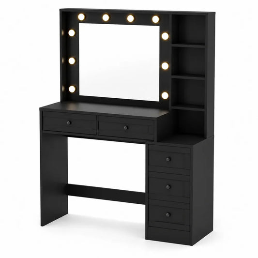 Coiffeuse en Bois avec Miroir LED et Rangement Noir