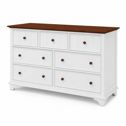 Commode en Bois avec 7 Tiroirs Blanc et Marron