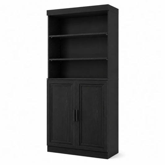Bibliothèque en bois noir avec étagères et portes 180x80x30 cm