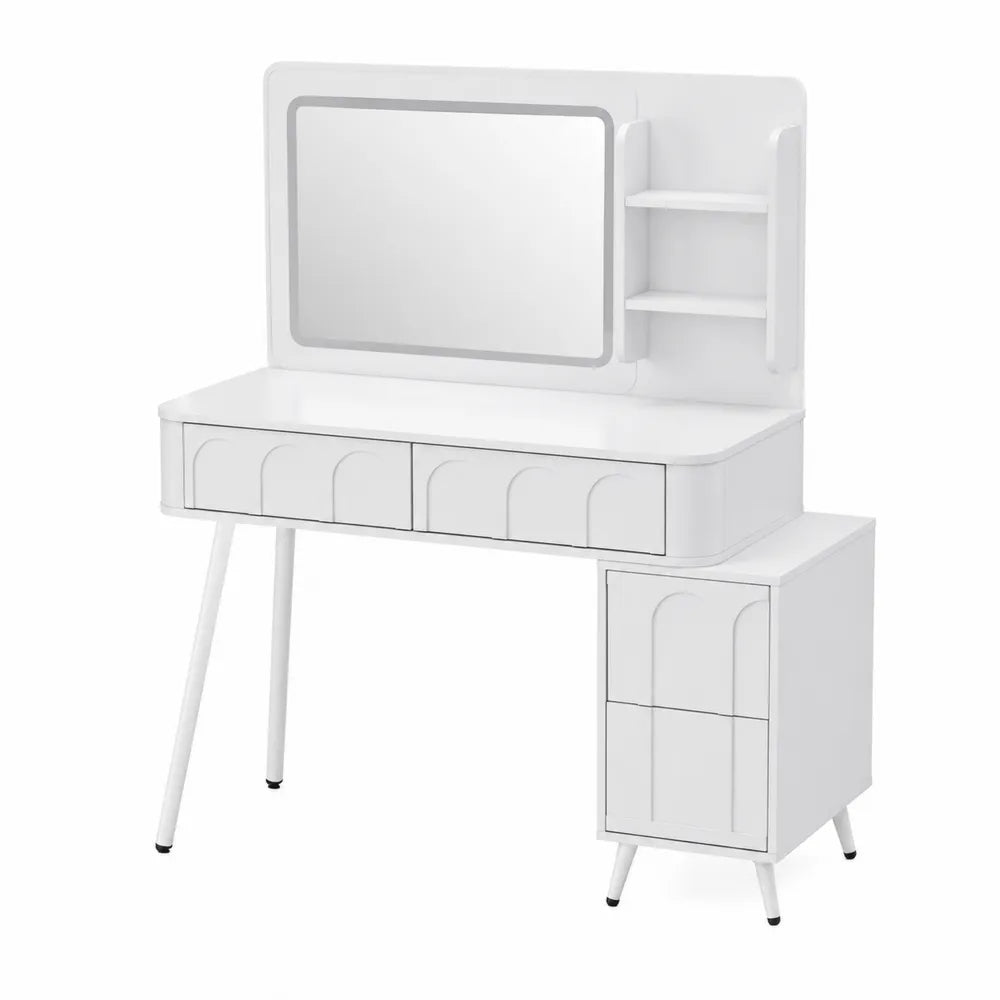 Coiffeuse en bois MDF avec miroir et étagères, 3 tiroirs, métal, 100 cm