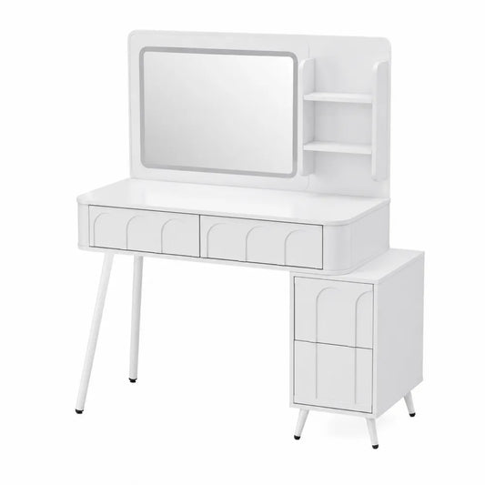 Coiffeuse en bois MDF avec miroir et étagères, 3 tiroirs, métal, 100 cm