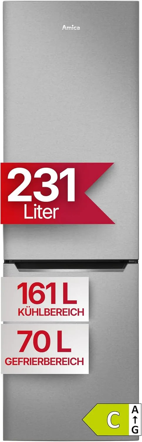 Amica Congélateur, 170 cm, classe énergétique D, No Frost, acier inoxydable, armoire congélateur, KGCN 387 145 E, Total NoFrost