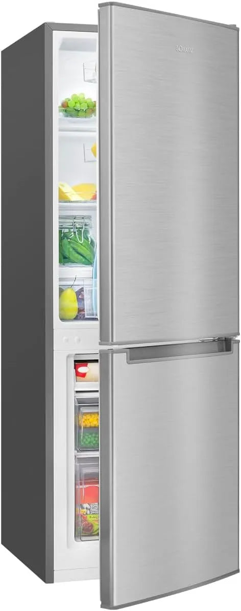 Bomann Congélateur, 173 L, éclairage LED, acier inoxydable, armoire congélateur, réfrigérateur 121 L, congélateur 52 L, Inox, alarme d'ouverture