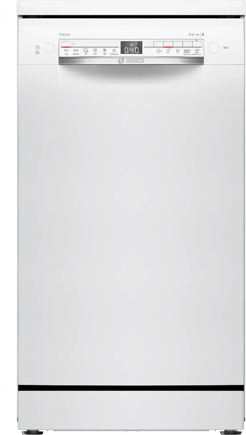 Bosch SPS2HKW55E Lave-vaisselle, 45 cm, Home Connect, format slim, blanc, Programme Express 65 °C, Série 2, pose-libre, Option Séchage Extra