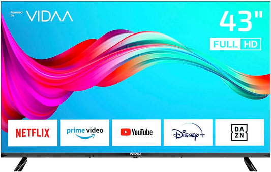 Smart TV, 43 pouces, téléviseur, triple tuner DVB-T2, S2, Full HD, noir, DYON Smart 43 Vx, App Store, 108 cm, modèle 2022, DAZN, Prime Video, Netflix