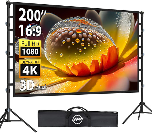 Produit Portable Extérieur, Écran de Projection 200 Pouces avec Support, Projection avant et arrière, installation rapide, surface sans plis
