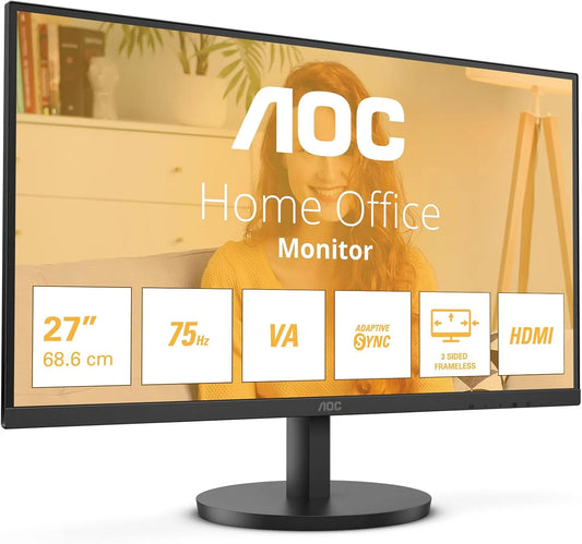 75Hz, Écran FHD 27 Pouces, 4ms, FreeSync, AOC 27B3HM, 250 CD, Low Blue Light, Anti-Scintillement, Support Vesa, sans Cadre, HDMI, VGA