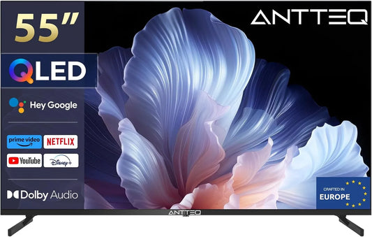 Smart TV, 55 pouces, classe énergétique E, téléviseur, Antteq Q55-AGU1.Q1 2.4, 5G, 4K UHD, QLED, HDR, Wi-Fi, Bluetooth, Store d'Apps, 139 cm