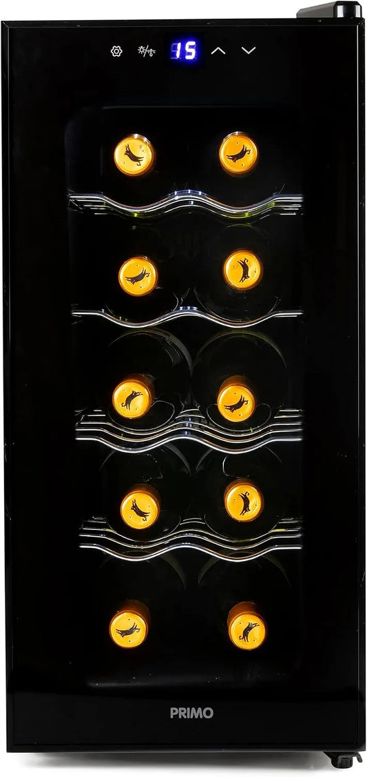 Cave à vin électrique, 10 bouteilles, classe énergétique E, PRIMO PR170WK, pose libre, noir