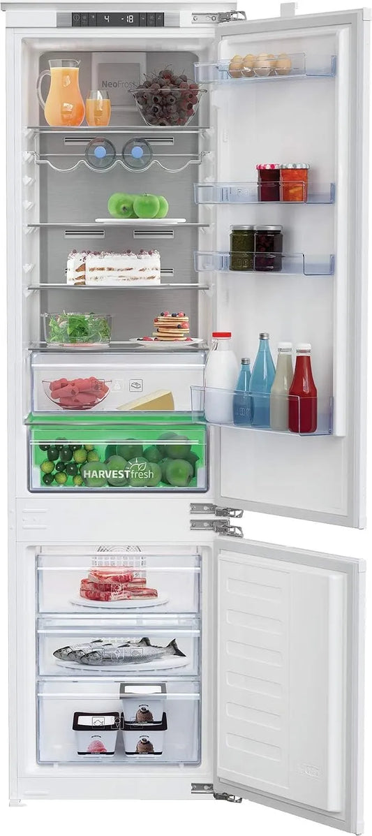 Beko BCNA306E4FN Réfrigérateur combiné, 284 L, classe énergétique E, No Frost, encastrable, frigo avec congélateur, blanc, Écran LED, Dual Cooling