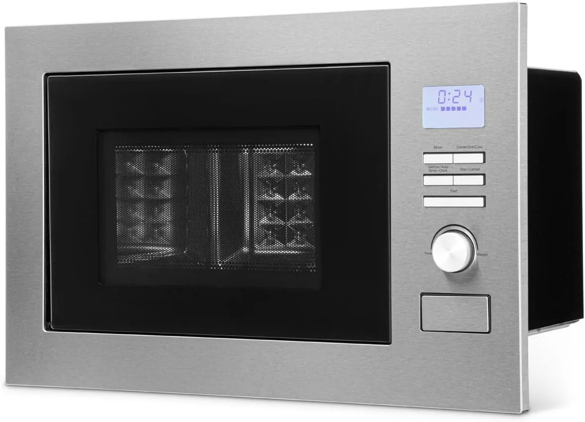 Bomann Micro-ondes, 25 L, 8 programmes, encastrable, minuteur, gril, écran LCD, acier inoxydable, four micro-ondes, Argent, plateau tournant