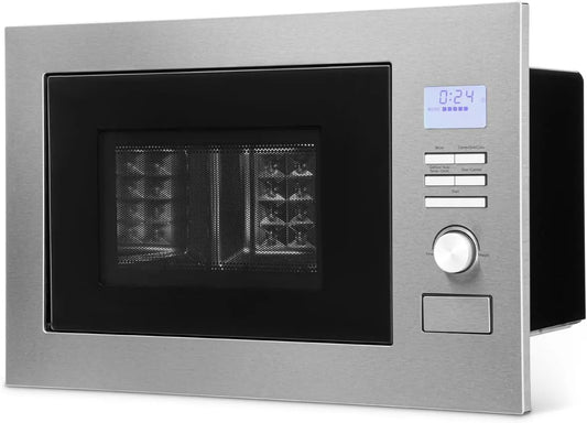 Bomann Micro-ondes, 25 L, 8 programmes, encastrable, minuteur, gril, écran LCD, acier inoxydable, four micro-ondes, Argent, plateau tournant