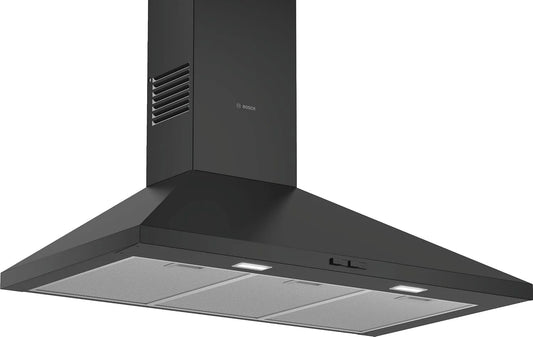 Bosch DWP94BC60 Hotte aspirante, 60 cm, hotte de cuisine, 3 vitesses, encastrable, installation murale, silencieux, noir, Silencieuse, 1 moteur