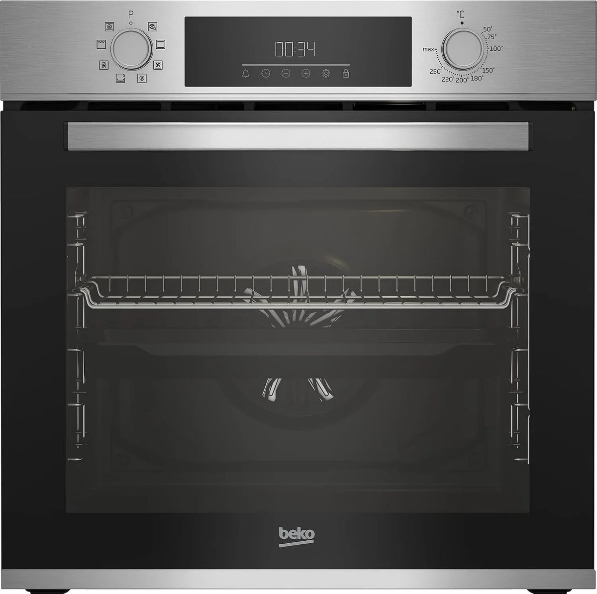 Beko BBSM12340x Four électrique, 72 L, 4 foyers, encastrable, tactile, verrouillage, acier inoxydable, noir, touches sensorielles, Beko BBSM12340x Kit