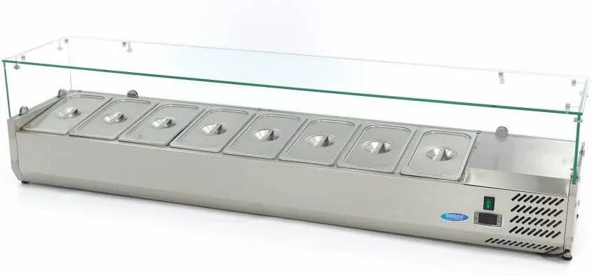 Vitrine réfrigérée, 180 cm, 8 bacs GN 1, Maxima Vitrine réfrigérée à poser largeur 180 cm - 8 bacs GN 1