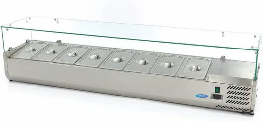 Vitrine réfrigérée, 180 cm, 8 bacs GN 1, Maxima Vitrine réfrigérée à poser largeur 180 cm - 8 bacs GN 1