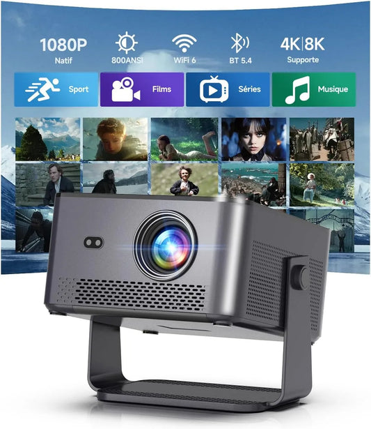 Vidéoprojecteur 1080P, extérieur, Wi-Fi, Android OS, 4K UHD, projecteur vidéo, Haut-parleur 15W, WiFi 6 BT 5, 【Android 14 & 800 ANSI】 Smart, Rotation