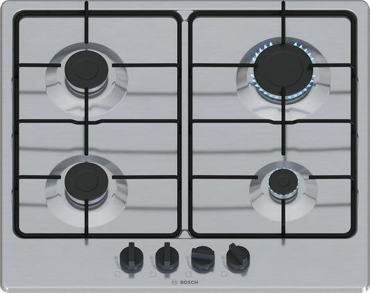 Bosch PGP6B5K85 Cuisinière avec four, 60 cm, 4 foyers, acier inoxydable, 4 feux, Série 4, NEW, Cuisinière à gaz, Boutons de cavalier: contrôle